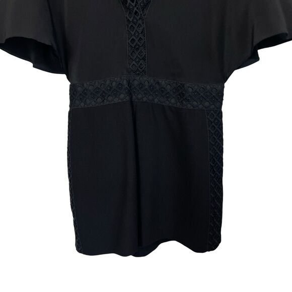 Maje Idelle Lace Trim V-Neck Romper In Black Size 40 - Picture 7 of 12